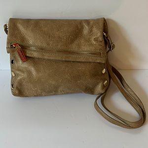 Hammitt VIP Medium Zippered Gold Distressed Leather Crossbody Clutch